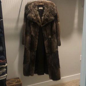 Full length muskrat coat with raccoon notch collar